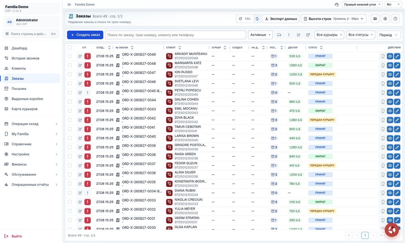 Pedidos en el ERP: datos ficticios del entorno de demostración